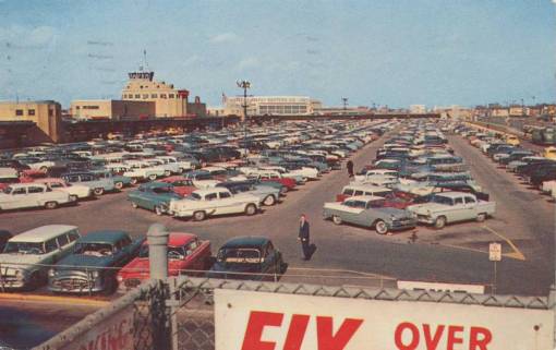 MIDWAY AIRPORT PARKING LOT FULL OF 1950s CARS c1960