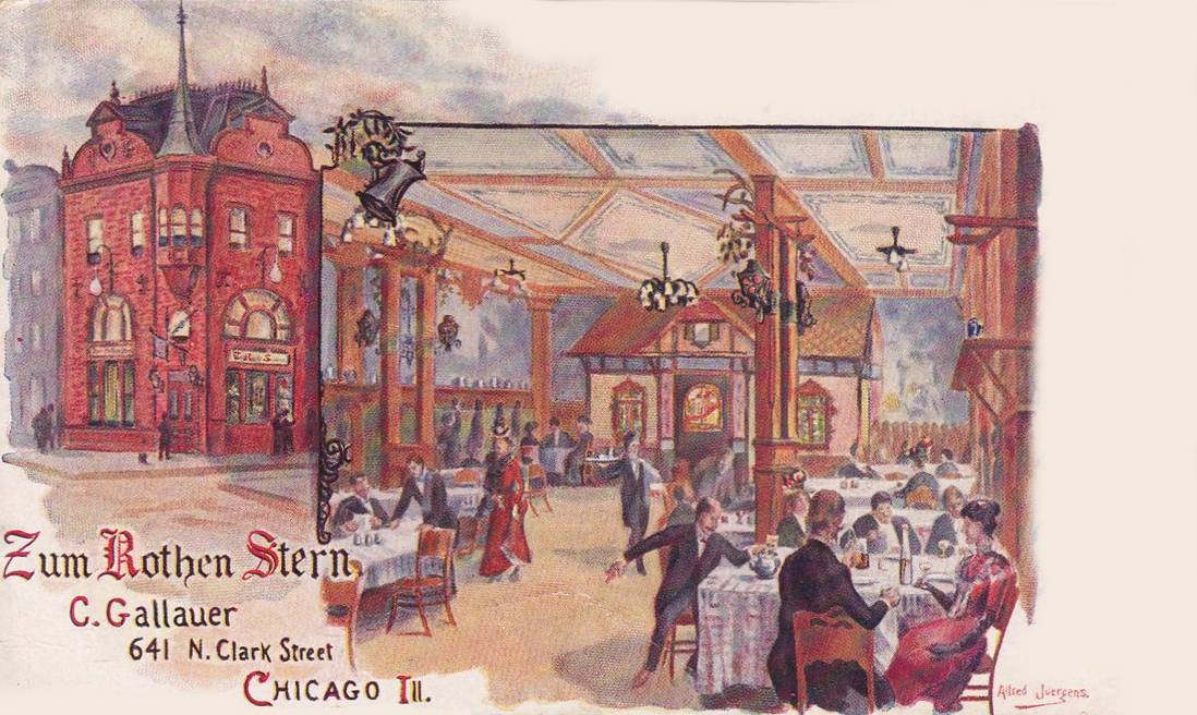 RED STAR 641 N CLARK OUTSIDE AND INSIDE DRAWINGS c1910 POSTCARD