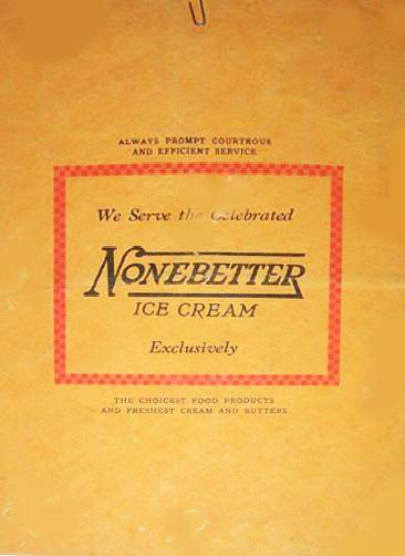 ARAGON BALLROOM - MENU COVER BACK - NONEBETTER ICE CREAM - 1930s