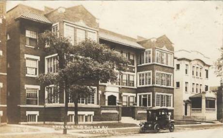 UNKNOWN APARTMENT BUILDING AND CAR PARKED - c1910