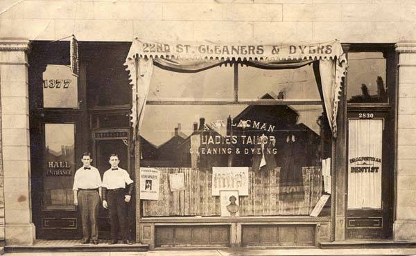 22ND STREET CLEANERS AND DYERS - STOREFRONT AND TWO WORKERS - EARLY