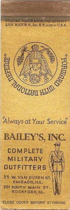 MATCHBOOK - CHICAGO - BAILY'S MILITARY OUTFITTERS - 25 W VAN BUREN