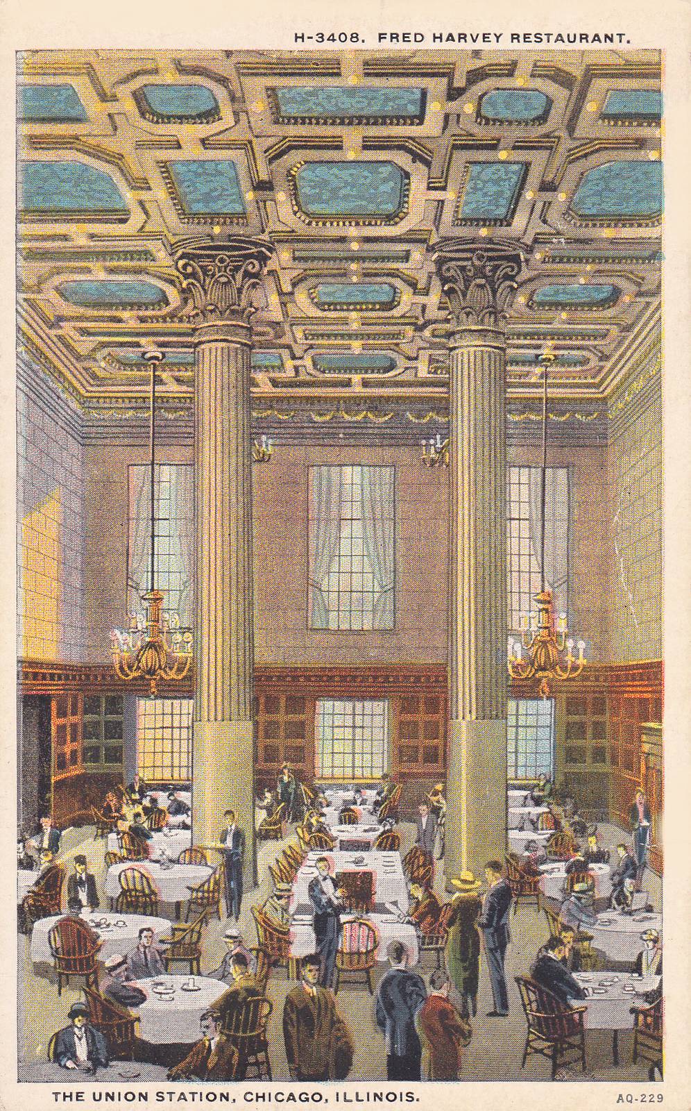 POSTCARD - CHICAGO - UNION STATION - WHEN NEW - FRED HARVEY RESTAURANT - 1920s