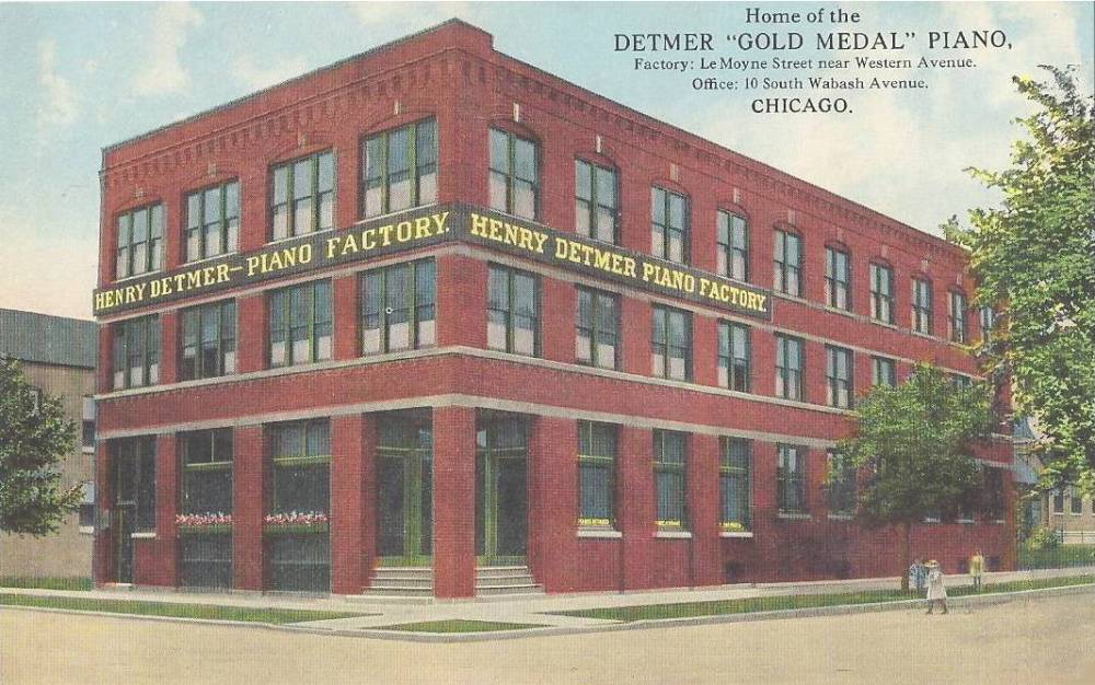 POSTCARD - CHICAGO - HENRY DETMER PIANO FACTORY - LEMOYNE STREET NEAR WESTERN - 1912