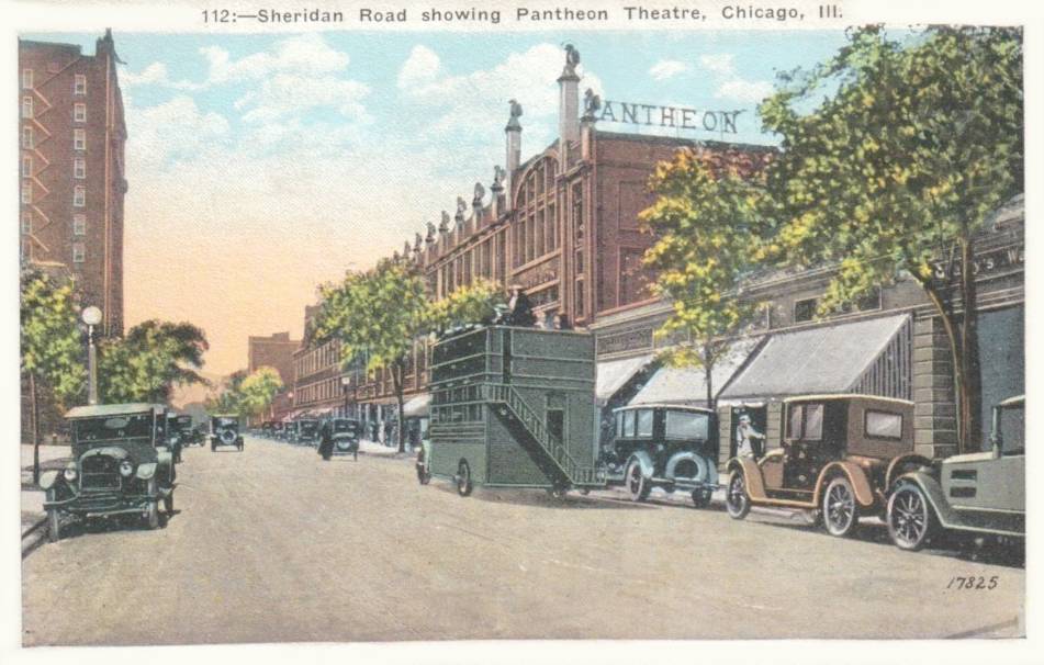 POSTCARD - CHICAGO - SHERIDAN ROAD WITH PANTHEON THEATRE - TINTED - c1920