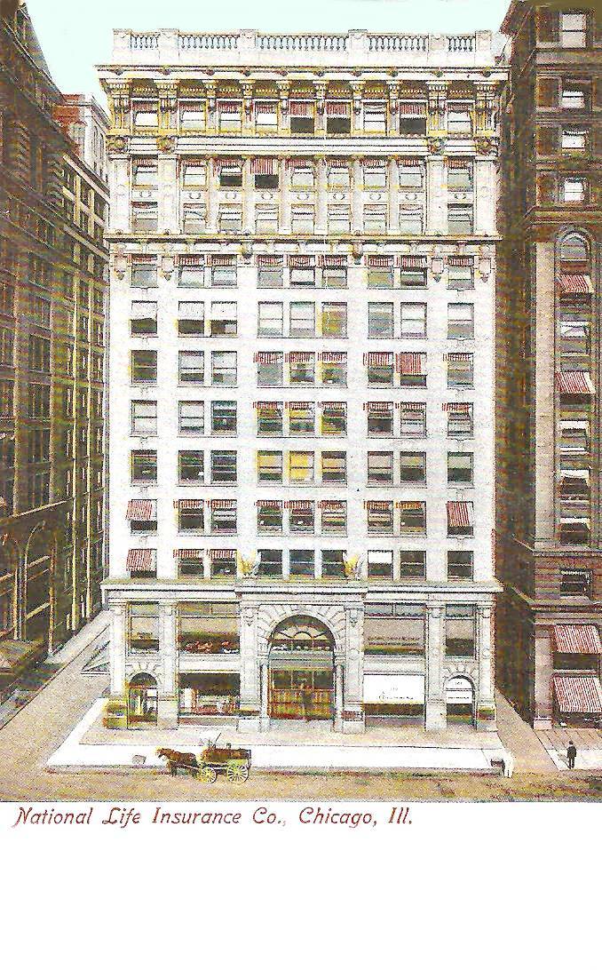 POSTCARD - CHICAGO - NATIONAL LIFE INSURANCE COMPANY BUILDING - AERIAL - TINTED - 1908