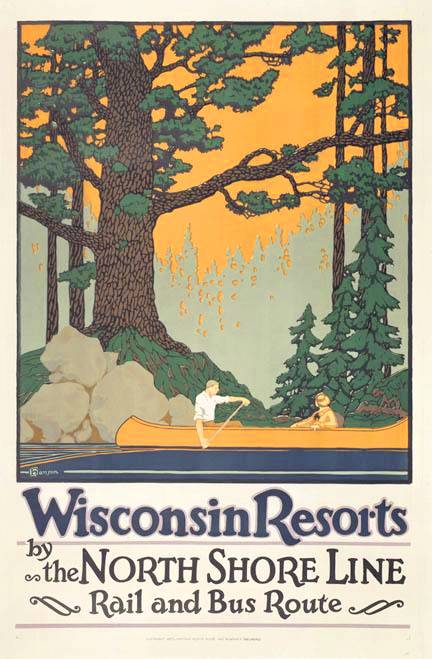 POSTER - CHICAGO - NORTH SHORE LINE - WISCONSIN RESORTS - 1920s