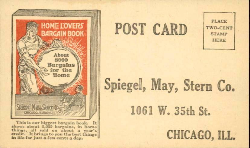POSTCARD - CHICAGO - SPIEGEL MAY STERN COMPANY - 1061 W 35TH - HOME LOVERS BARGAIN BOOK - CUSTOMER REPLY