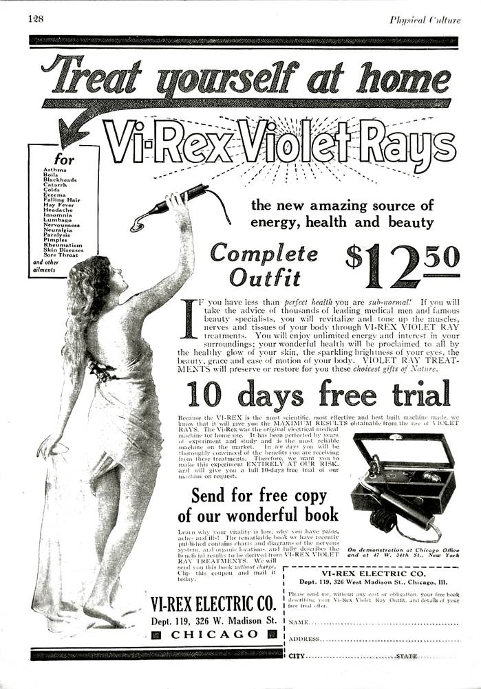 AD - CHICAGO - VI-REX VIOLET RAYS - TREAT YOURSELF AT HOME p VI-REX ELECTRIC - 326 W MADISON - 1922