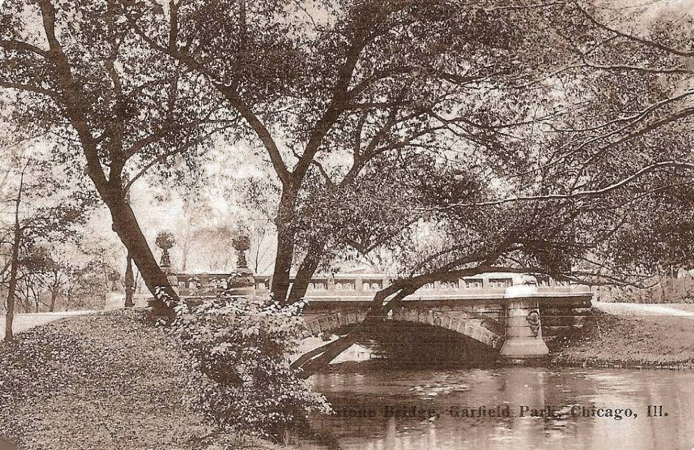 POSTCARD - CHICAGO - GARFIELD PARK - STONE BRIDGE - 1908
