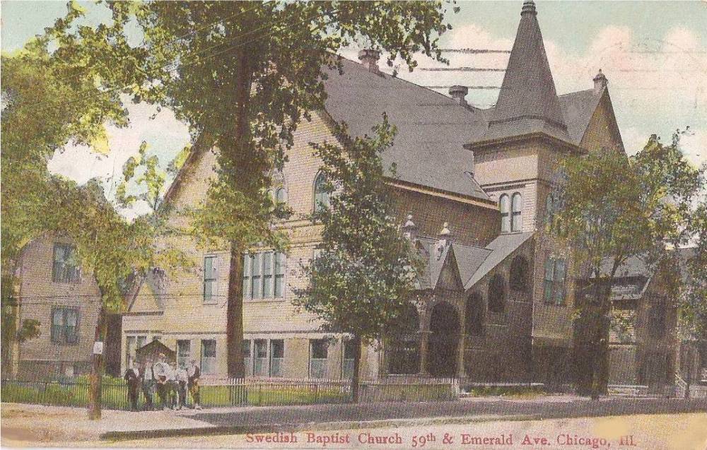 POSTCARD - CHICAGO - SWEDISH BAPTIST CHURCH - 59TH AND EMERALD AVE - BOYS ON CORNER - 1910