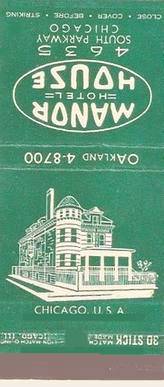 MATCHBOOK - CHICAGO - MANOR HOUSE HOTEL - 4636 S PARKWAY