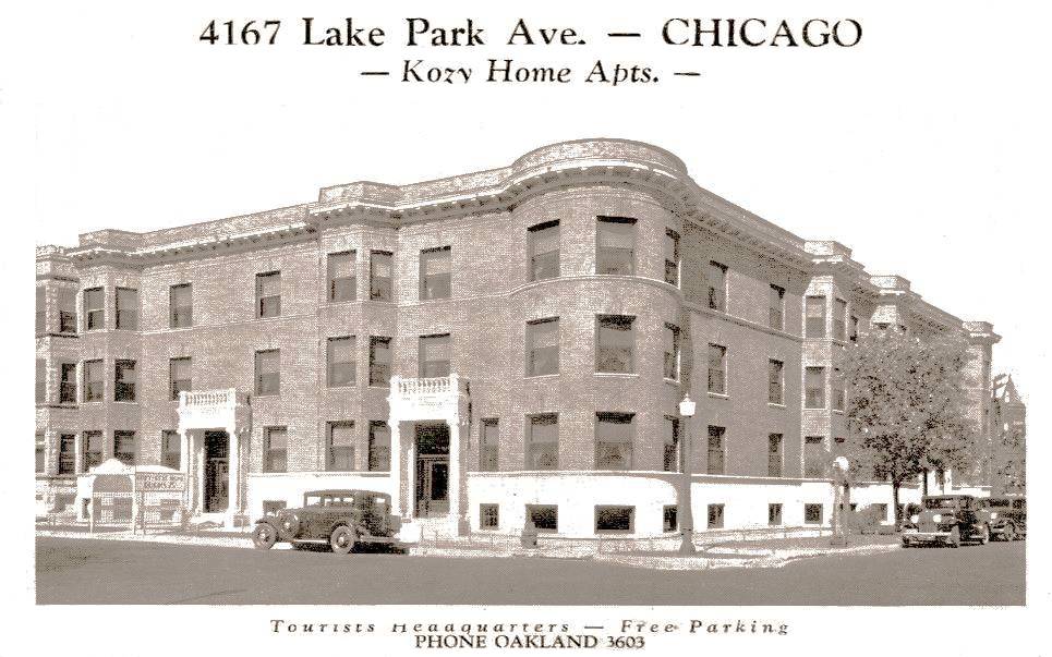 POSTCARD - CHICAGO - KOZY HOME APARTMENTS - 4167  LAKE PARK AVE - TOURIST HEADQUARTERS - 1930s