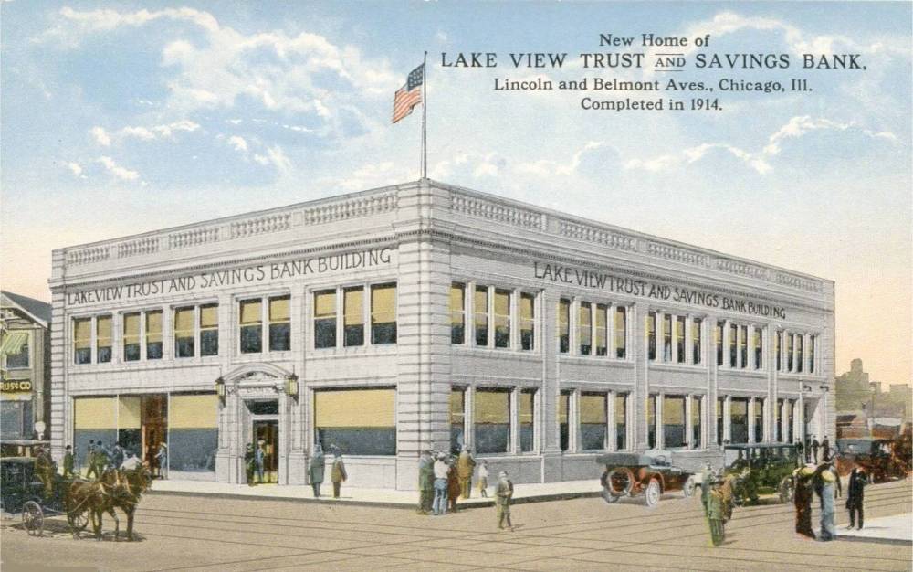 POSTCARD - CHICAGO - LAKE VIEW TRUST AND SAVINGS BANK - LINCOLN AND BELMONT - COMPLETED 1914