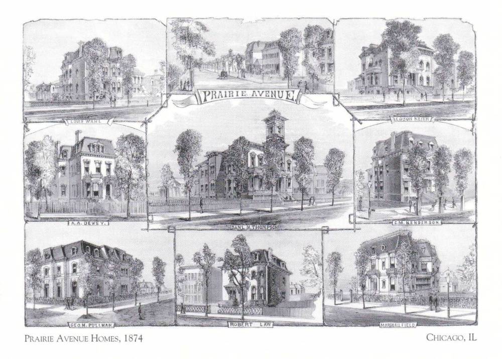 POSTCARD - CHICAGO - PRAIRIE AVENUE - 9 HOMES OF 1874 - LATER DATE HISTORICAL SERIES