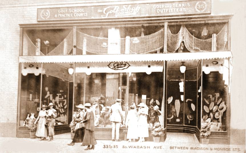 POSTCARD - CHICAGO - THE GOLF SHOP - 33-35 S WABASH - GOLF AND TENNIS OUTFITTERS - 1913