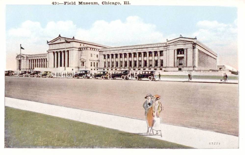 POSTCARD - CHICAGO - FIELD MUSEUM - FOOT OF ROOSEVELT ROAD - LARGEST MARBLE BUILDING IN THE WORLD THEN - 1920s
