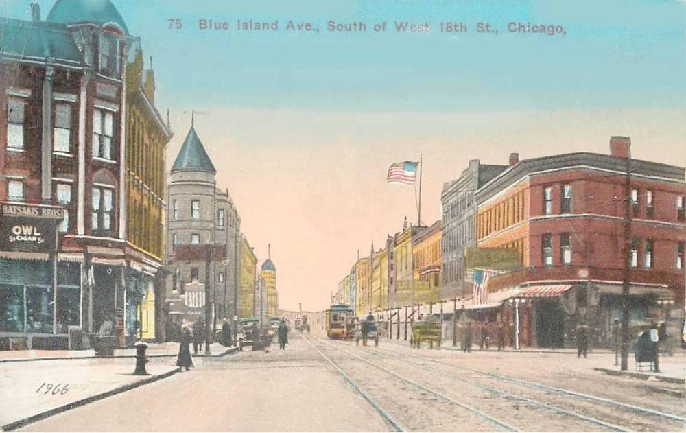 POSTCARD - CHICAGO - BLUE ISLAND AVE - S OF W 18TH - TINTED - 1910