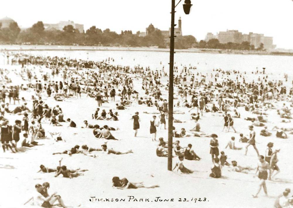 POSTCARD - CHICAGO - JACKSON PARK BEACH - BIG CROWD - 1923