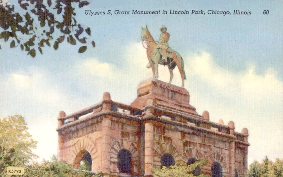 POSTCARD - CHICAGO - LINCOLN PARK - ULYSSES S. GRANT MONUMENT - c1950