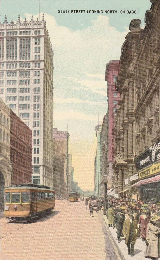 POSTCARD - CHICAGO - STATE STREET - LOOKING N - HUGE CROWDS - 1914