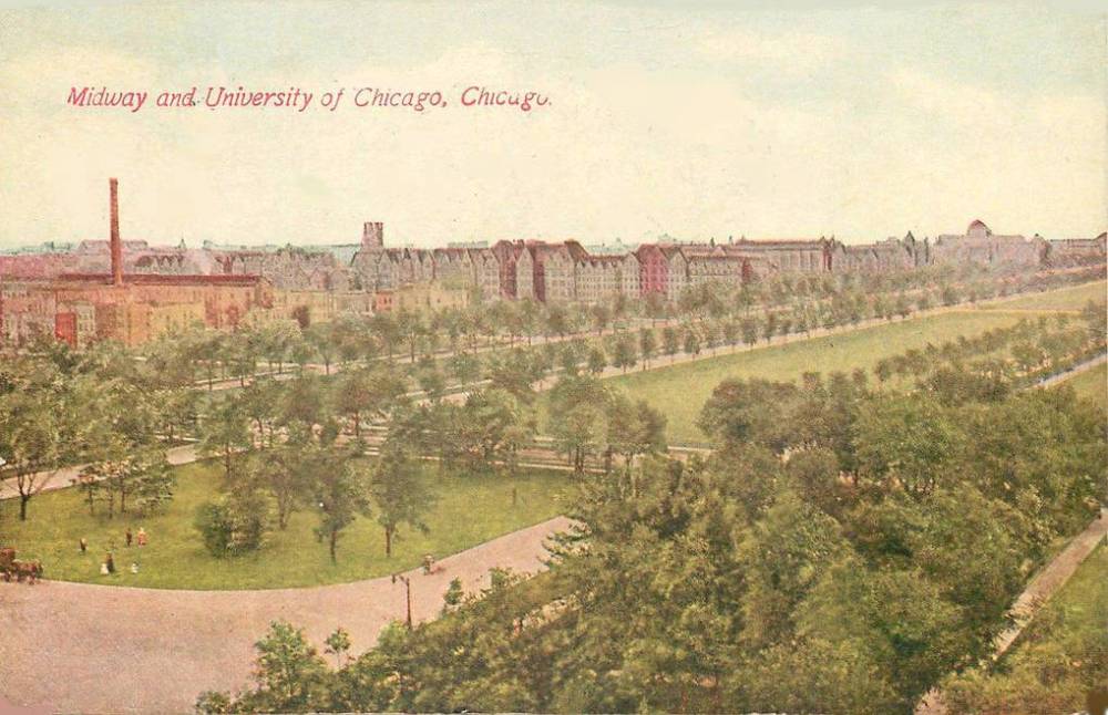 POSTCARD - CHICAGO - UNIVERSITY OF CHICAGO AND THE MIDWAY - AERIAL - 1913