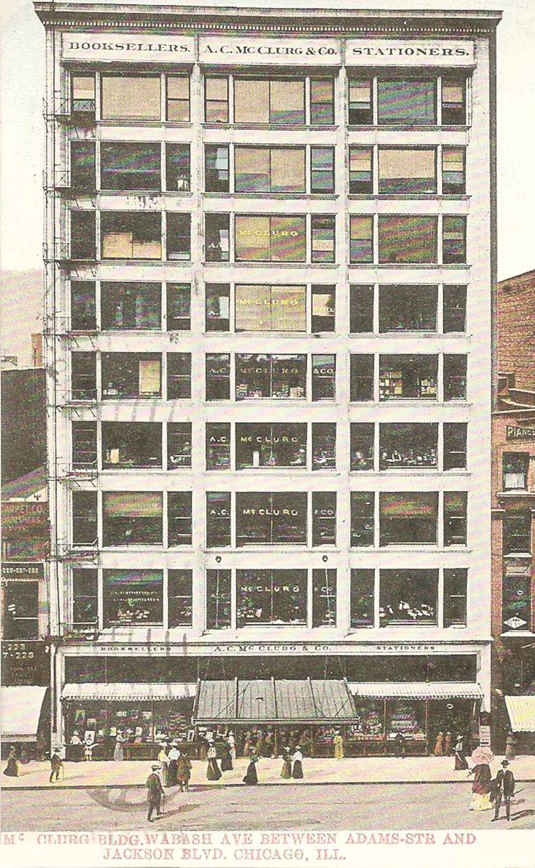 POSTCARD - CHICAGO - MCCLURG BUILDING - WABASH BETWEEN ADAMS AND JACKSON - AERIAL - TINTED - c1910