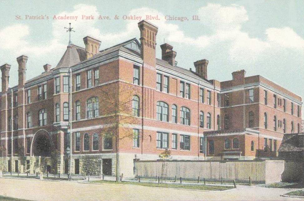 POSTCARD - CHICAGO - ST PATRICK'S ACADEMY - PARK AND OAKLEY - 1907