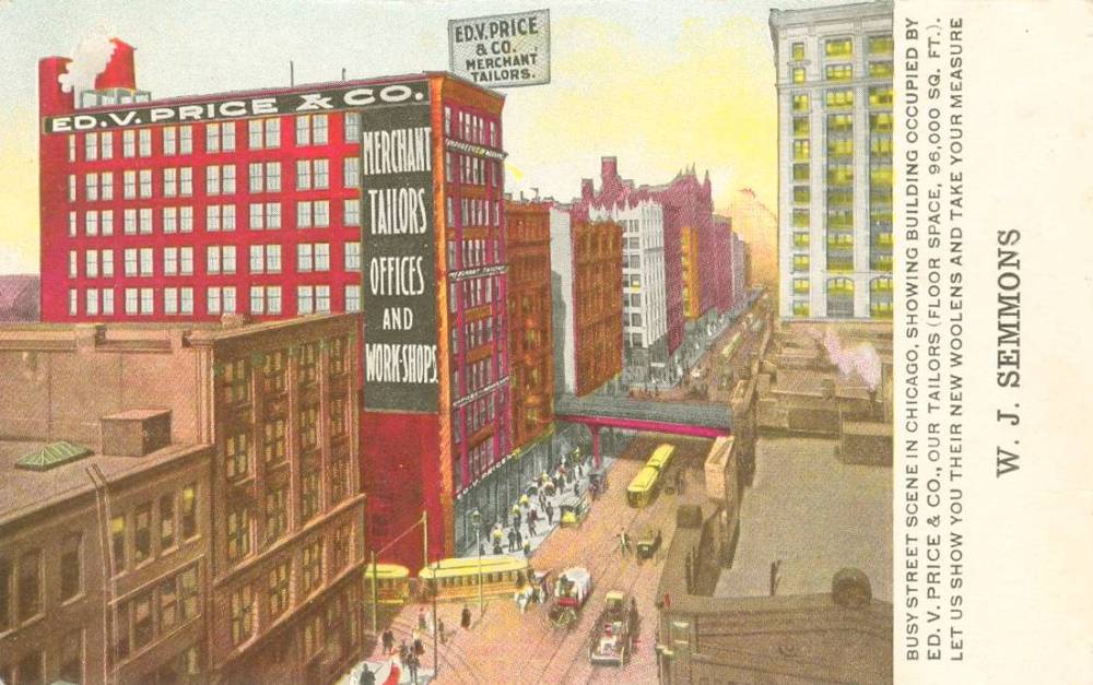 POSTCARD - CHICAGO - ED V. PRICE AND COMPANY MERCHANT TAILORS - 266 FRANKLIN  - SOUVENIR - TINTED - c1910