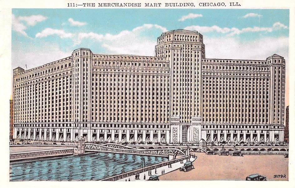 POSTCARD - CHICAGO - MERCHANDISE MART BUILDING - WHEN NEW - TINTED - 1930