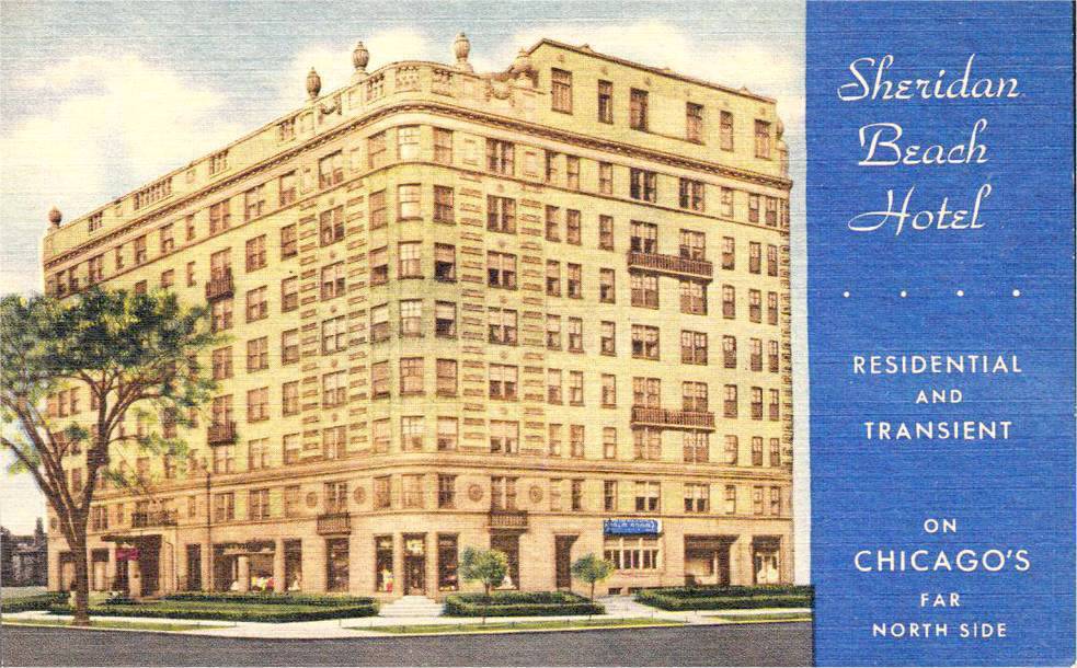 POSTCARD - CHICAGO - SHERIDAN BEACH HOTEL - 7301 N SHERIDAN - RESIDENTIAL AND TRANSIENT - c1950