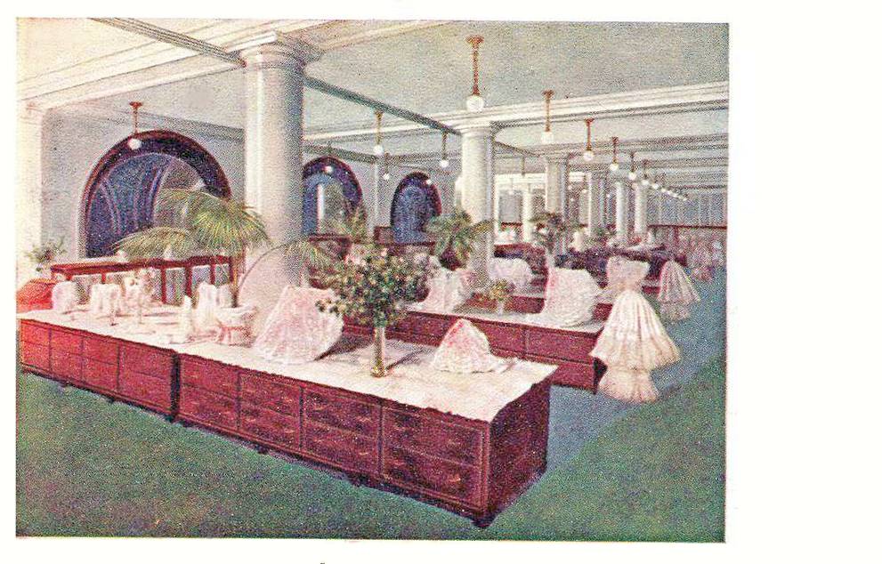POSTCARD - CHICAGO - MARSHALL FIELD'S - WOMEN'S PETTICOAT DEPARTMENT - TINTED - PRE-1910