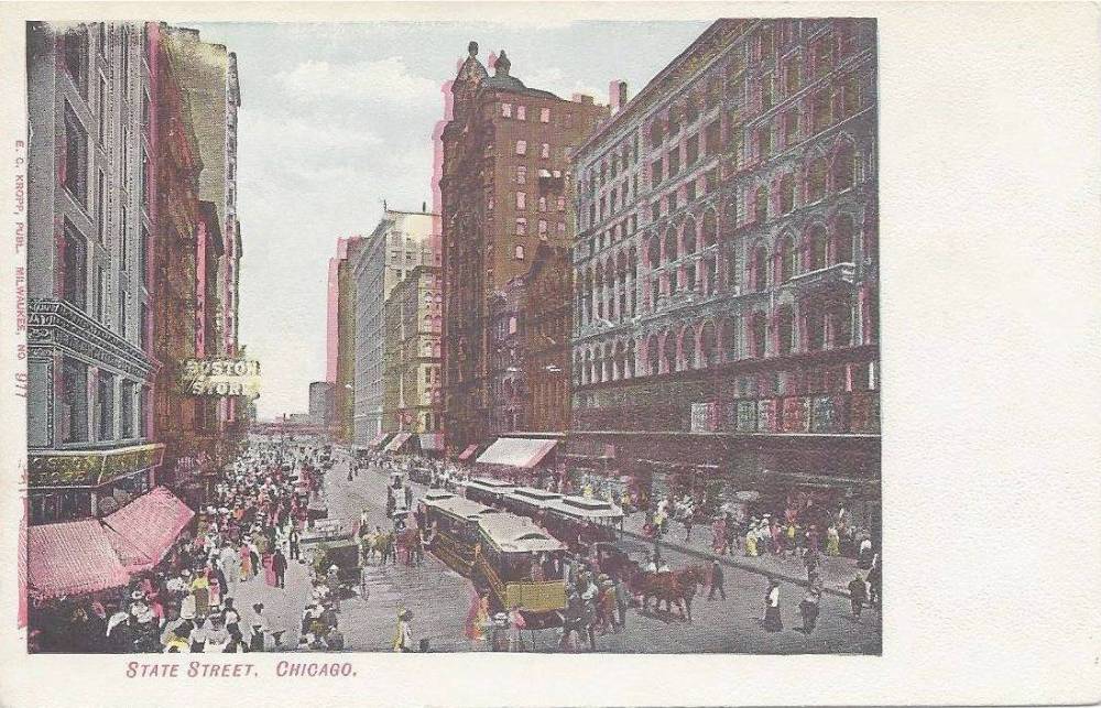 POSTCARD - CHICAGO - STATE STREET -AERIAL LOOKING N - OFF-REGISTER TINT - C 1907