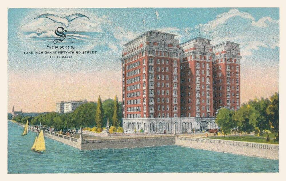 POSTCARD - CHICAGO - SISSON HOTEL - 53RD AND THE LAKE - TINTED - 1920s