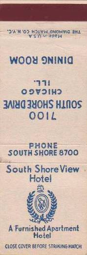 A MATCHBOOK - CHICAGO - SOUTH SHORE VIEW HOTEL - 7100 SOUTH SHORE DRIVE - A FURNISHEDAPARTMENT HOTEL - DINING ROOM