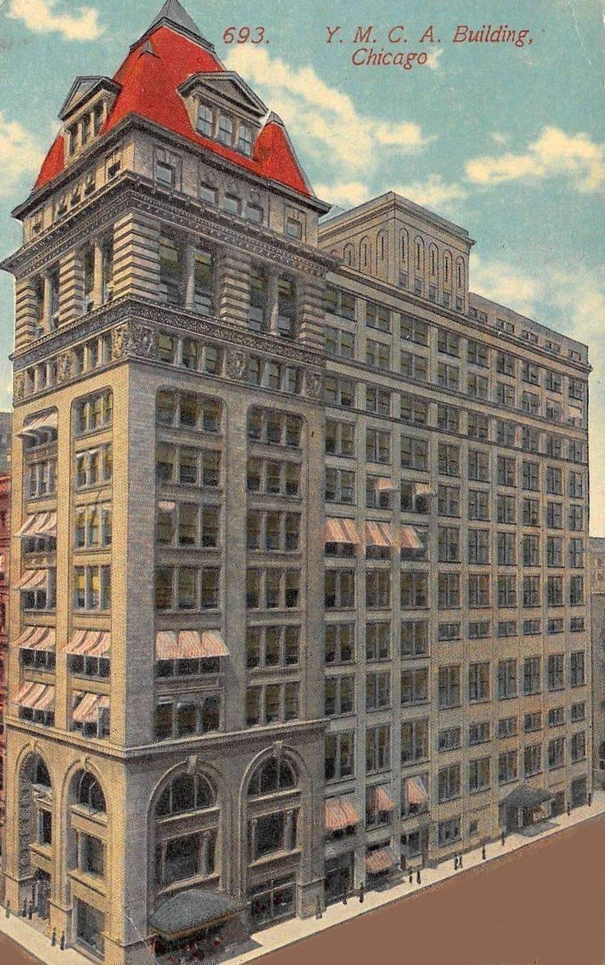 A POSTCARD - CHICAGO - THE YMCA BUILDING - LA SALLE AND ARCADE COURT - TINTED - c1910