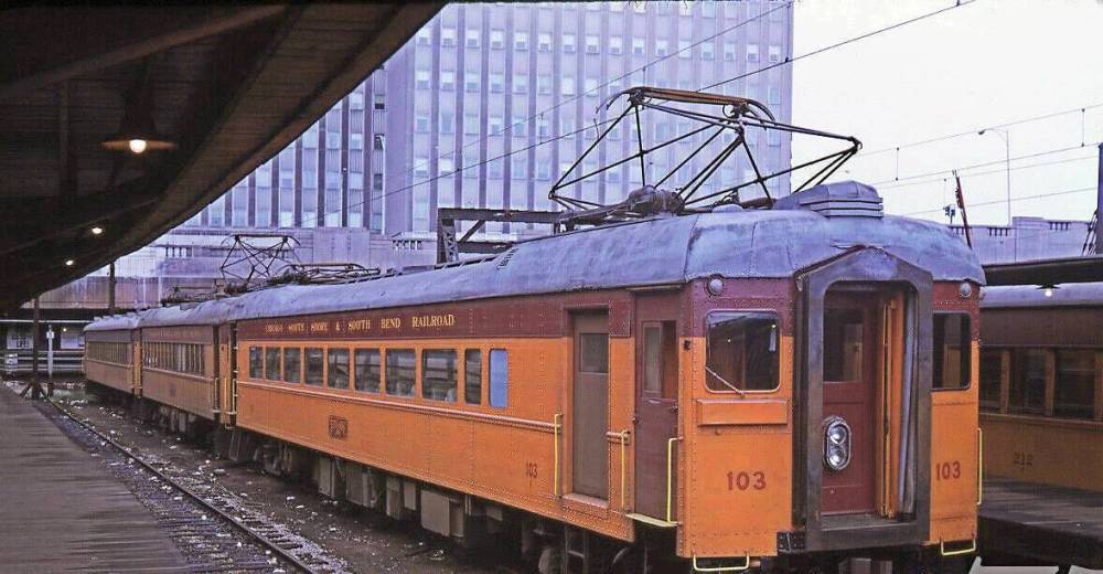 A PHOTO - CHICAGO - RANDOLPH STREET STATION - SOUTH SHORE LINE TRAIN WAITING AT PLATFORM - 1969 - EDITED FROM UNKNOWN PHOTOGRAPHER